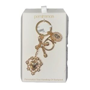 Persimmon Gold Keychain with Heart and Cross Charms
